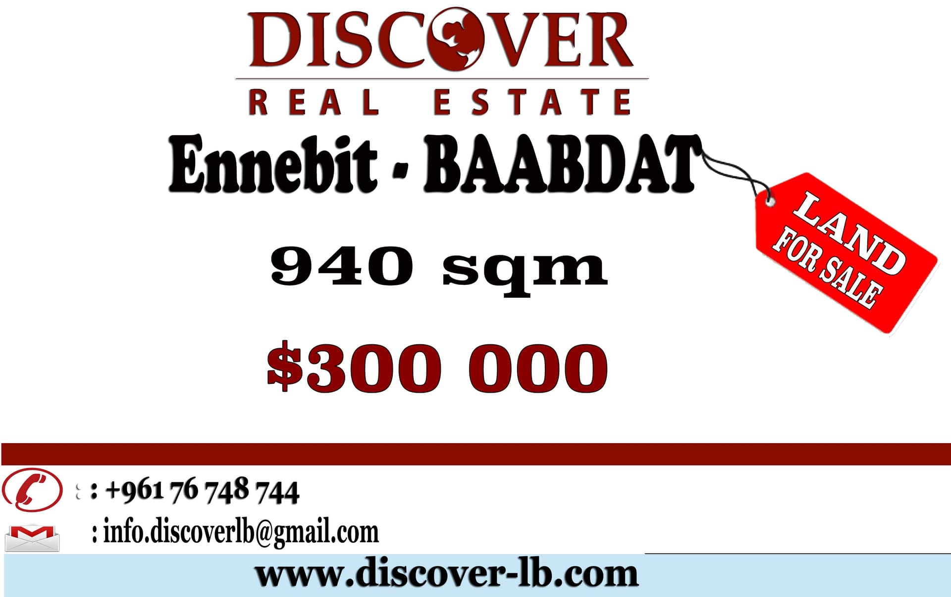 LAND for sale in ENNEBIT - Baabdat Unblock-able view - Villas Area - Calm Area - PRIME LOCATION - Open View , - 40/120 investment Ratio .discoverlb@gmail.com w: www.discover-lb.com