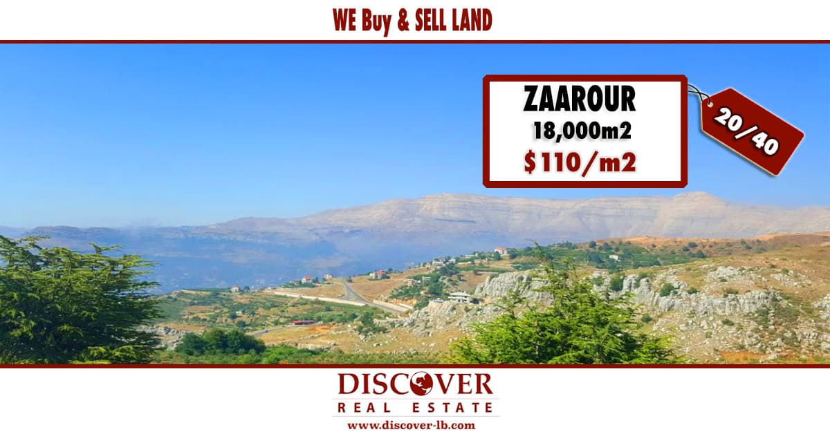 Own & Invest in " ZAAROUR " land for sale in one of ZAAROUR best sites with a beautiful view ! Land with Development Potential Divisible into 9 Plots - RATIO : 20 % Surface Exploit