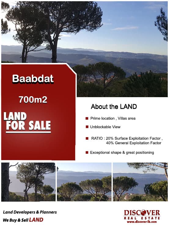 Prime location , Villas area , calm area Ratio : 20/40 possibility to build 3 floors + roof