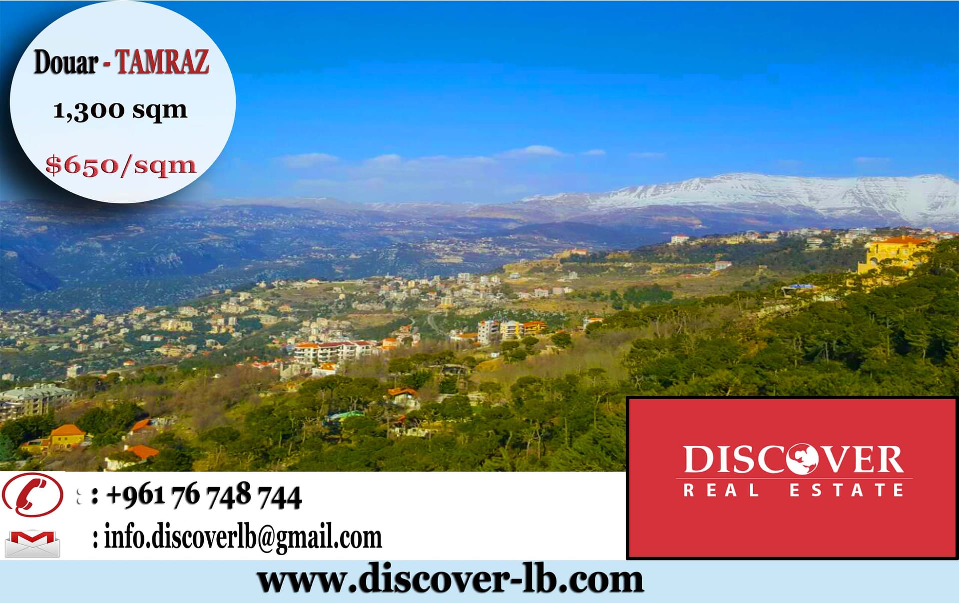1300 sqm LAND for sale in Douar - TALET TAMRAZ unblock-able View - 20/40 - calm Area - Open View - Sea View- Private entrance - investment .discoverlb@gmail.com w: www.discover-lb.